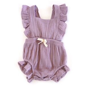 Linen Flutter Sleeve Baby Romper Lilac 1720